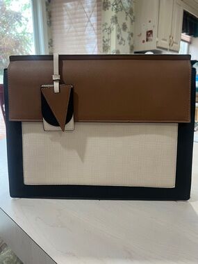 NWOT Zara Man Structured Faux Leather Briefcase in Brown, Black & Cream